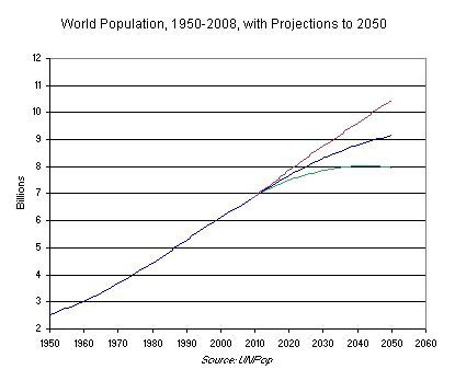 
In 2009, the world population was estimated at 6.8 billion. The United Nations projects population could reach 10.5 billion people by 2050.
